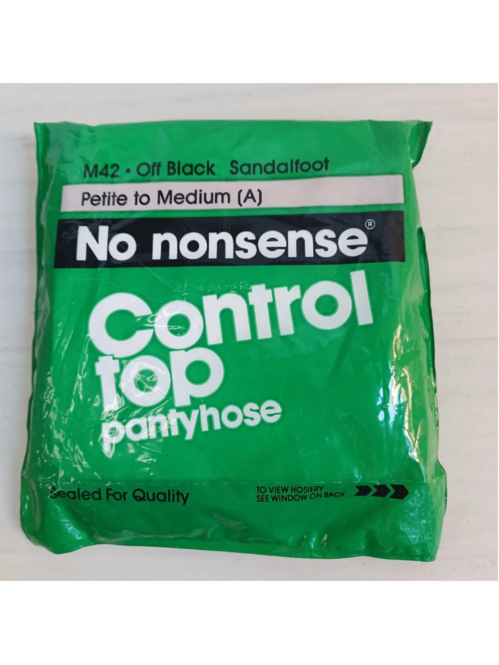 Vintage No Nonsense Control Top Pantyhose Off Black Sandal Foot Petite To Medium